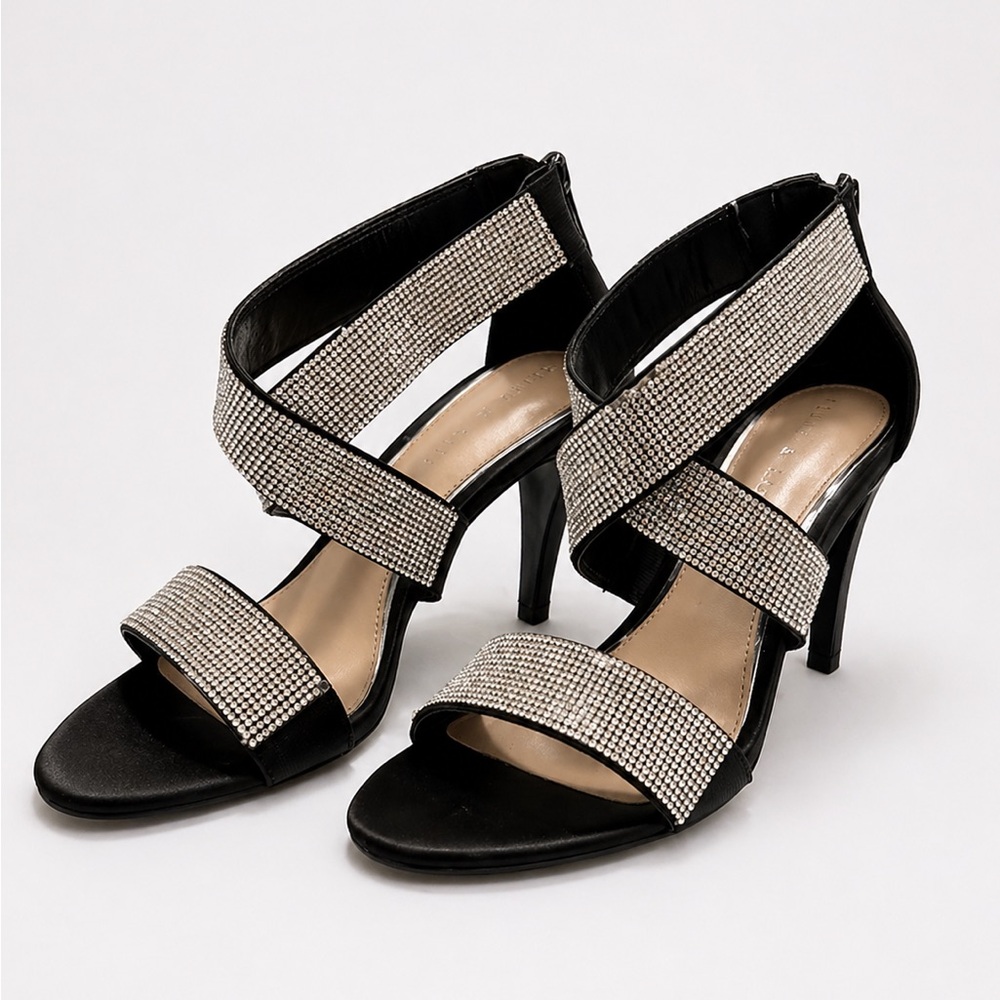 Kelly & Katie Rhinestone Heels Black Strappy Sandals Sparkly Evening Shoes - Picture 2 of 6